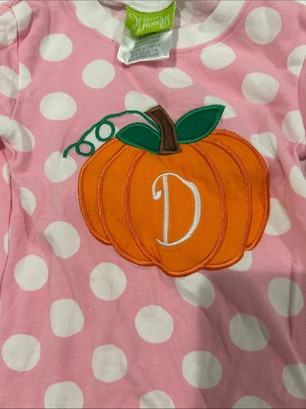 Girls Pink Polka Dot Pumpkin Monogram Pajama Set - Personalized Sleepwear